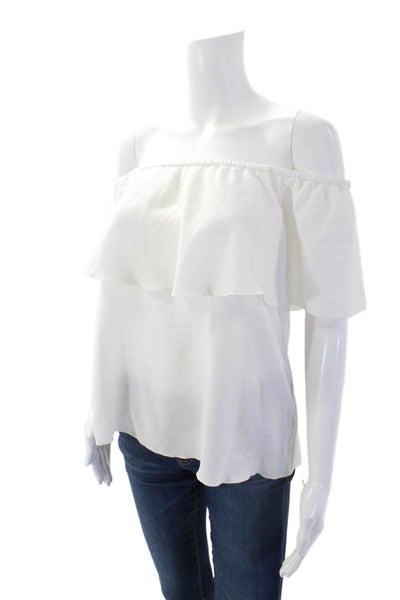 7 For All Mankind Womens Short Sleeves Blouse Snow White Size Extra Small