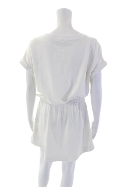 Splendid Womens Rolled Short Sleeves A Line Dress White Cotton Size Medium
