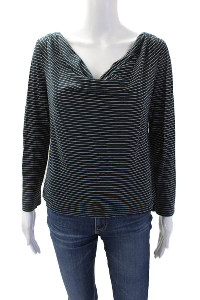 Iisli Womens Cotton Striped Boat Neck Long Sleeve Knit Navy Blue Size Small