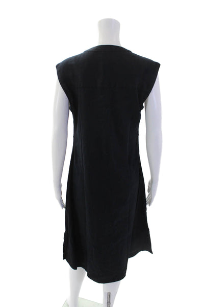 Tahari Womens Stretch Linen V-neck Buttoned Shift Dress Midnight Blue Size 6