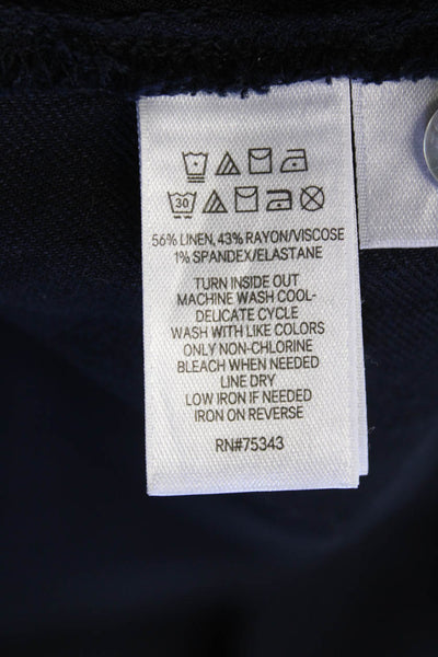 Tahari Womens Stretch Linen V-neck Buttoned Shift Dress Midnight Blue Size 6