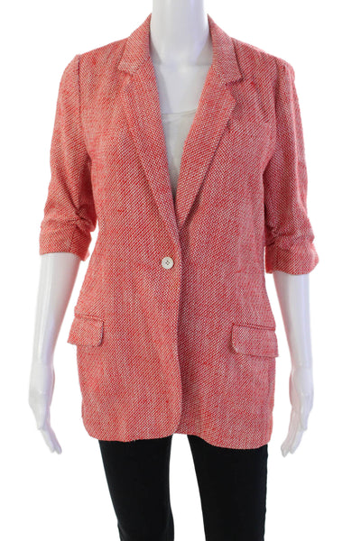 Elizabeth and James Womens Cotton One Button 3/4 Sleeve Unlined Blazer Red Size