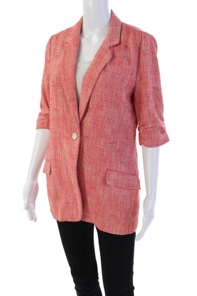 Elizabeth and James Womens Cotton One Button 3/4 Sleeve Unlined Blazer Red Size