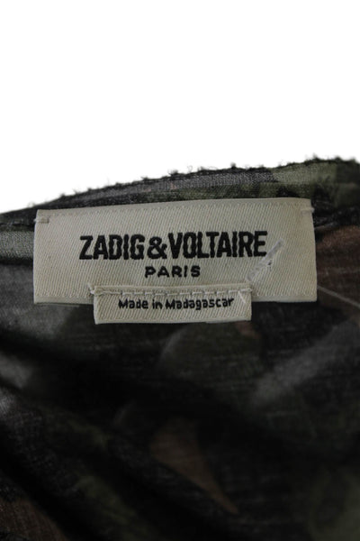 Zadig & Voltaire Womens Leopard Print Tie Front V-Neck Blouse Top Green Size S