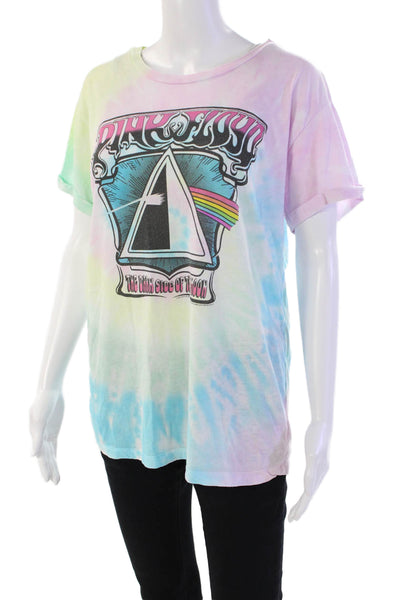 Chaser Womens Short Sleeve Tie Dyed Graphic Band Tee Shirt Pink Multi Small