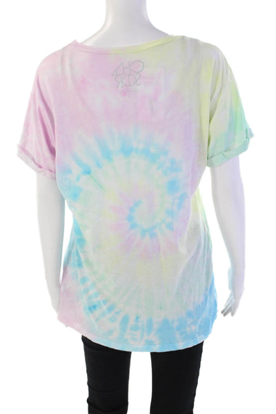 Chaser Womens Short Sleeve Tie Dyed Graphic Band Tee Shirt Pink Multi Small