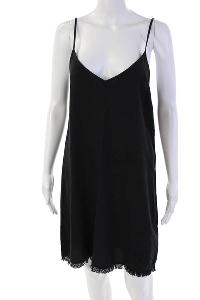 Splendid Womens Spaghetti Strap V Neck Fringe Shift Dress Black Size Small