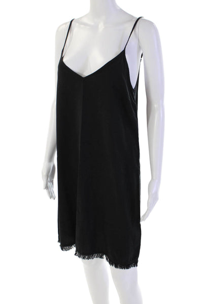 Splendid Womens Spaghetti Strap V Neck Fringe Shift Dress Black Size Small