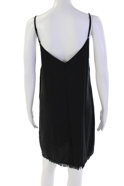Splendid Womens Spaghetti Strap V Neck Fringe Shift Dress Black Size Small