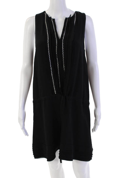 Thakoon Addition Womens Sleeveless V Neck Pintuck Silk Shift Dress Black Size 4