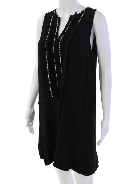 Thakoon Addition Womens Sleeveless V Neck Pintuck Silk Shift Dress Black Size 4