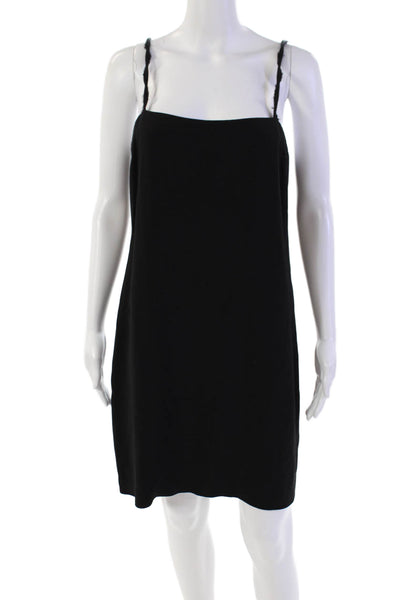 Helmut Lang Womens Back Zip Fringe Spaghetti Strap Square Neck Dress Black 8