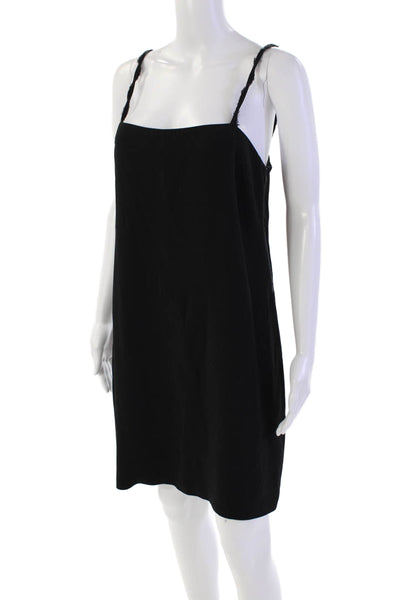 Helmut Lang Womens Back Zip Fringe Spaghetti Strap Square Neck Dress Black 8