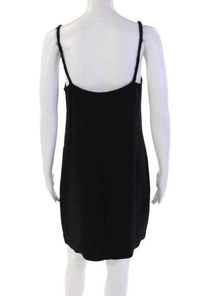 Helmut Lang Womens Back Zip Fringe Spaghetti Strap Square Neck Dress Black 8