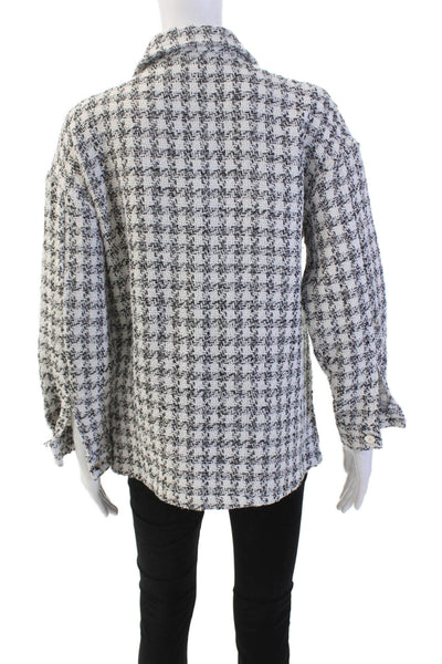 Rowen Women's Collared Long Sleeves Button Up Tween Jacket Black White Size S