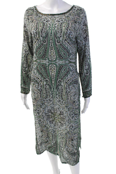 Calypso Saint Barth Womens Round Neck 3/4 Sleeves Slit Midi Paisley Dress Size S