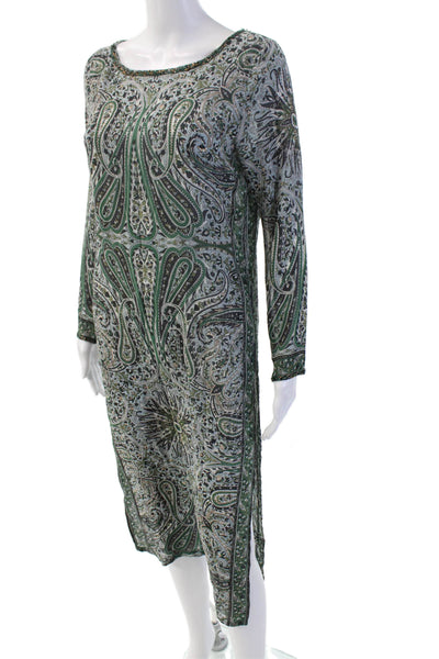 Calypso Saint Barth Womens Round Neck 3/4 Sleeves Slit Midi Paisley Dress Size S