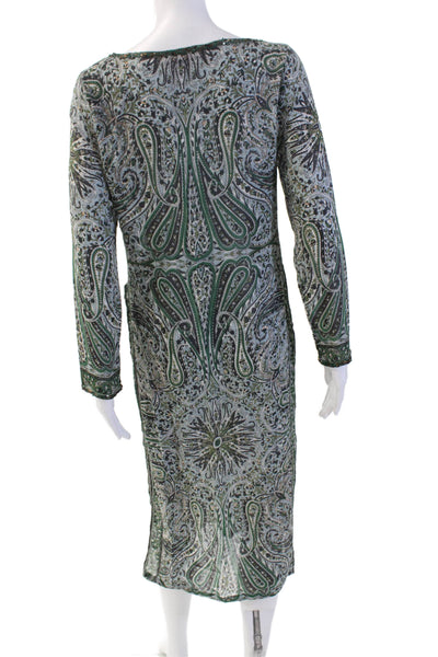 Calypso Saint Barth Womens Round Neck 3/4 Sleeves Slit Midi Paisley Dress Size S