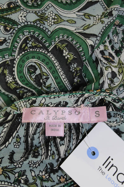Calypso Saint Barth Womens Round Neck 3/4 Sleeves Slit Midi Paisley Dress Size S