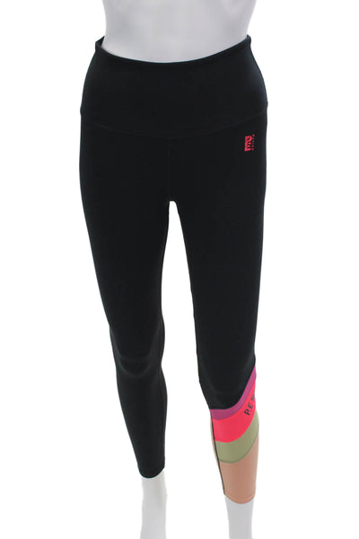 PE Nation Womens Striped Pull On Mid-Rise Activewear Ankle Leggings Navy Size S