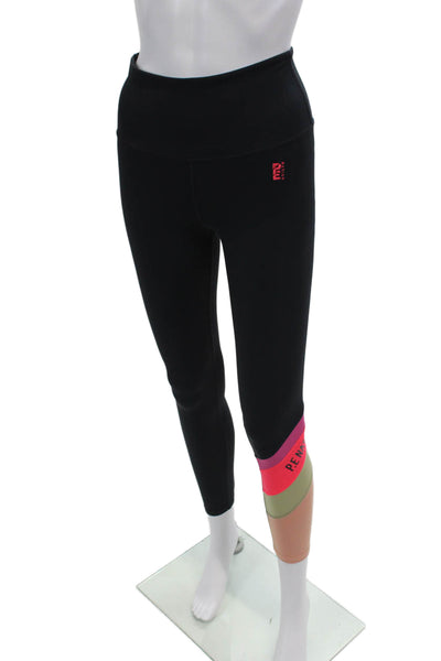 PE Nation Womens Striped Pull On Mid-Rise Activewear Ankle Leggings Navy Size S