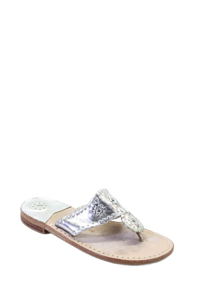 Jack Rogers Womens Metallic Leather Slide On Thong Sandals Silver Size 5