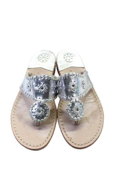 Jack Rogers Womens Metallic Leather Slide On Thong Sandals Silver Size 5