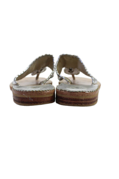 Jack Rogers Womens Metallic Leather Slide On Thong Sandals Silver Size 5