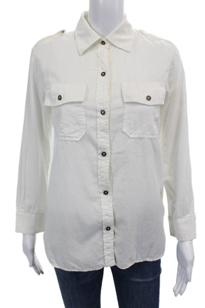 Current/Elliott Womens Cotton Long Sleeve Button Up Blouse Top White Size 0