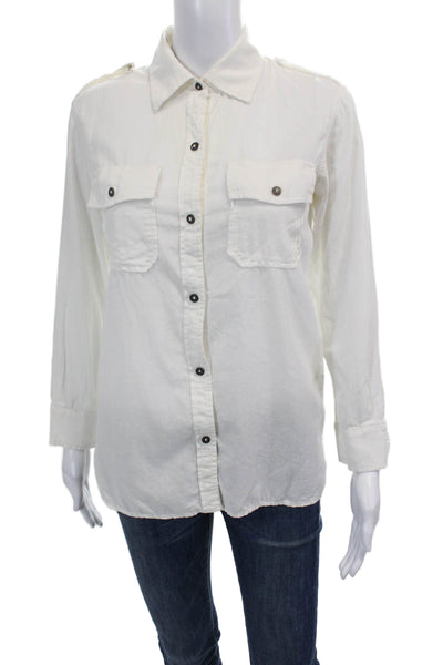Current/Elliott Womens Cotton Long Sleeve Button Up Blouse Top White Size 0
