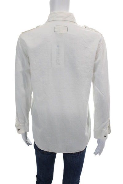 Current/Elliott Womens Cotton Long Sleeve Button Up Blouse Top White Size 0