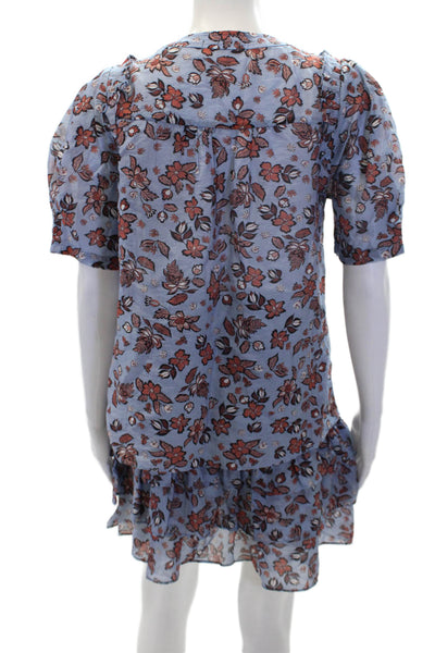 Point Of View Womens Short Sleeve Floral Top Skirt Set Blue Brown Small Medium