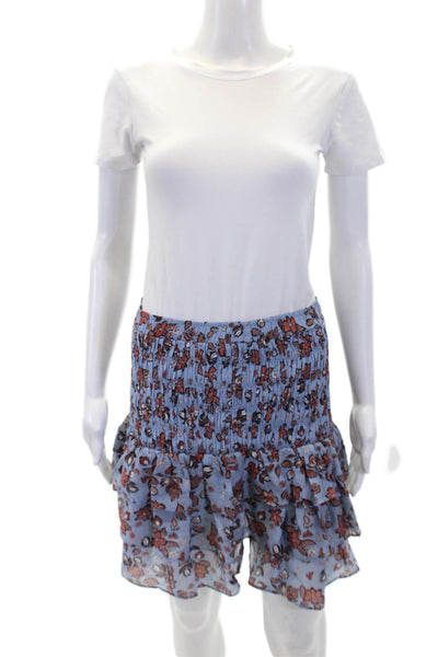 Point Of View Womens Short Sleeve Floral Top Skirt Set Blue Brown Small Medium