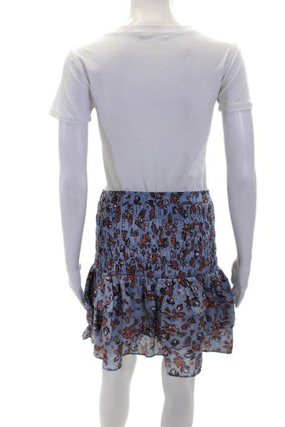 Point Of View Womens Short Sleeve Floral Top Skirt Set Blue Brown Small Medium