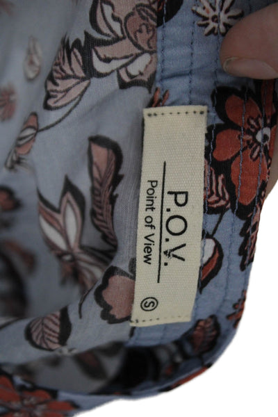 Point Of View Womens Short Sleeve Floral Top Skirt Set Blue Brown Small Medium