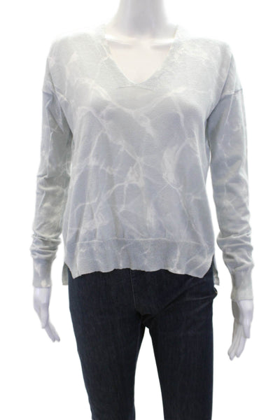White + Warren Womens Cotton Abstract Print V-Neck Knit Sweater Gray Size XS