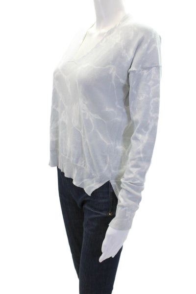 White + Warren Womens Cotton Abstract Print V-Neck Knit Sweater Gray Size XS