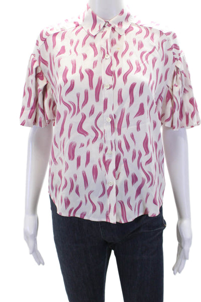 Joie Womens Silk Abstract Short Sleeve Button-Down Shirt White Size 2XS