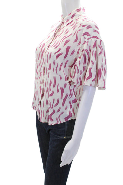 Joie Womens Silk Abstract Short Sleeve Button-Down Shirt White Size 2XS