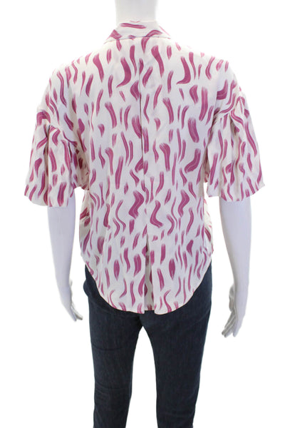 Joie Womens Silk Abstract Short Sleeve Button-Down Shirt White Size 2XS