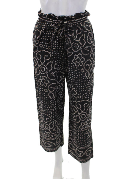 Xirena Womens Cotton Geometric Print Drawstring Wide-Leg Pants Black Size XS