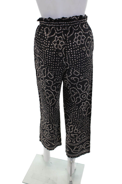 Xirena Womens Cotton Geometric Print Drawstring Wide-Leg Pants Black Size XS