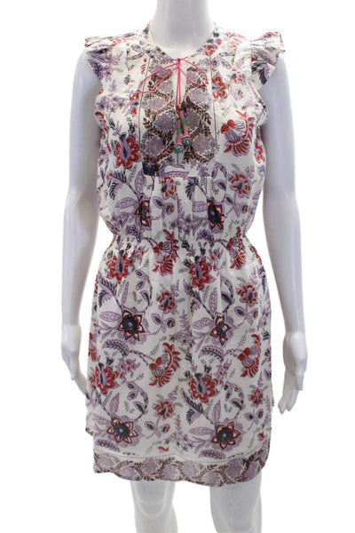 Bell Womens Cotton Floral Print Sleeveless A-Line Mini Dress White Size S