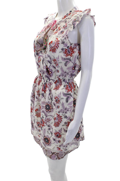 Bell Womens Cotton Floral Print Sleeveless A-Line Mini Dress White Size S