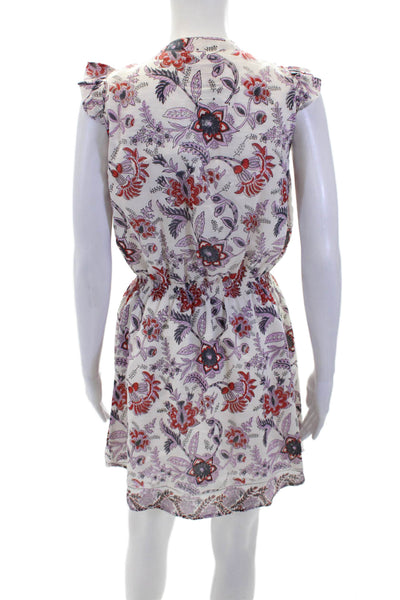 Bell Womens Cotton Floral Print Sleeveless A-Line Mini Dress White Size S