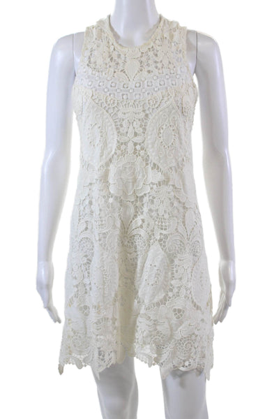 Alexis Womens Embroidered Crossover Back Shift Dress White Size XS