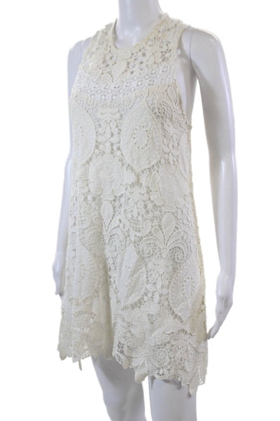 Alexis Womens Embroidered Crossover Back Shift Dress White Size XS