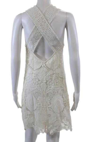 Alexis Womens Embroidered Crossover Back Shift Dress White Size XS