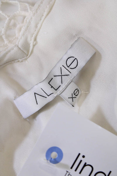 Alexis Womens Embroidered Crossover Back Shift Dress White Size XS