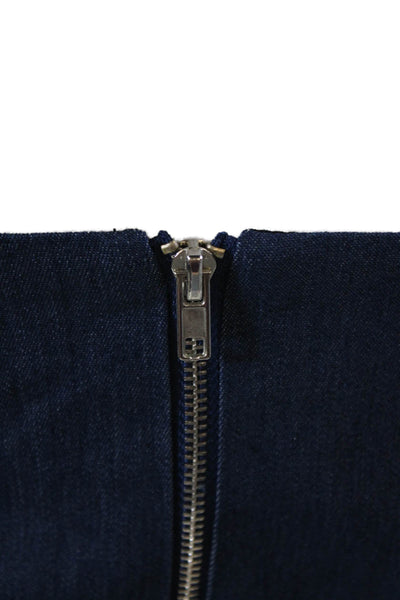 English Factory Womens Square Neck Ruffle Trim Denim Romper Blue Size S